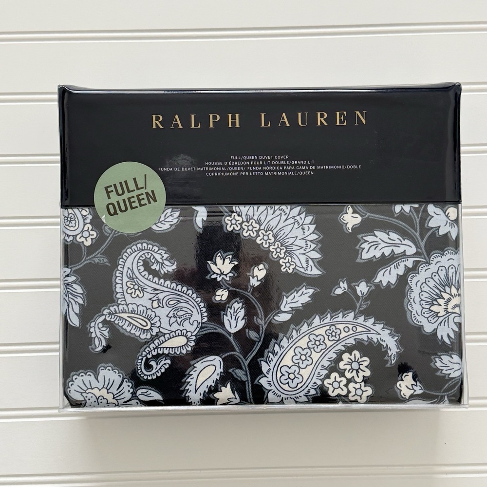 Ralph Lauren Delphine Paisley Queen Duvet Cover 100% Cotton Sateen Navy NWT $355